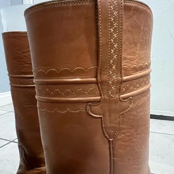 Lucchese Tan Leather Cowboy Boots - Picture 4 of 5